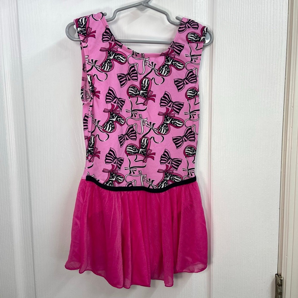 NEW Jacques Moret pink zebra print skirtall leotard dance costume skirt outfit L